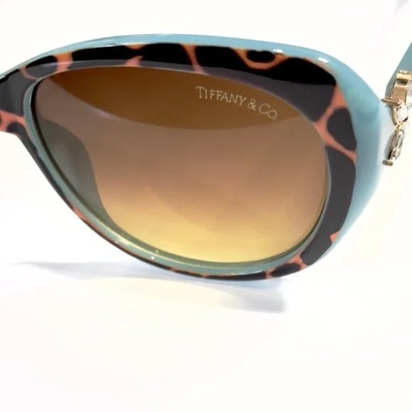 TIFFANY & CO. Animal Print On Tiffany Blue Polarized Cats Eye Sunglasses TF4048 - Picture 5 of 11